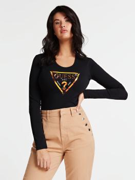 Guess Longsleeve, schwarz/Logo Holooptik